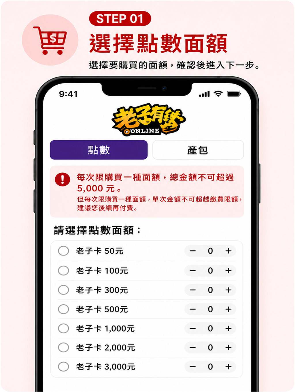 步驟一：選擇點數面額